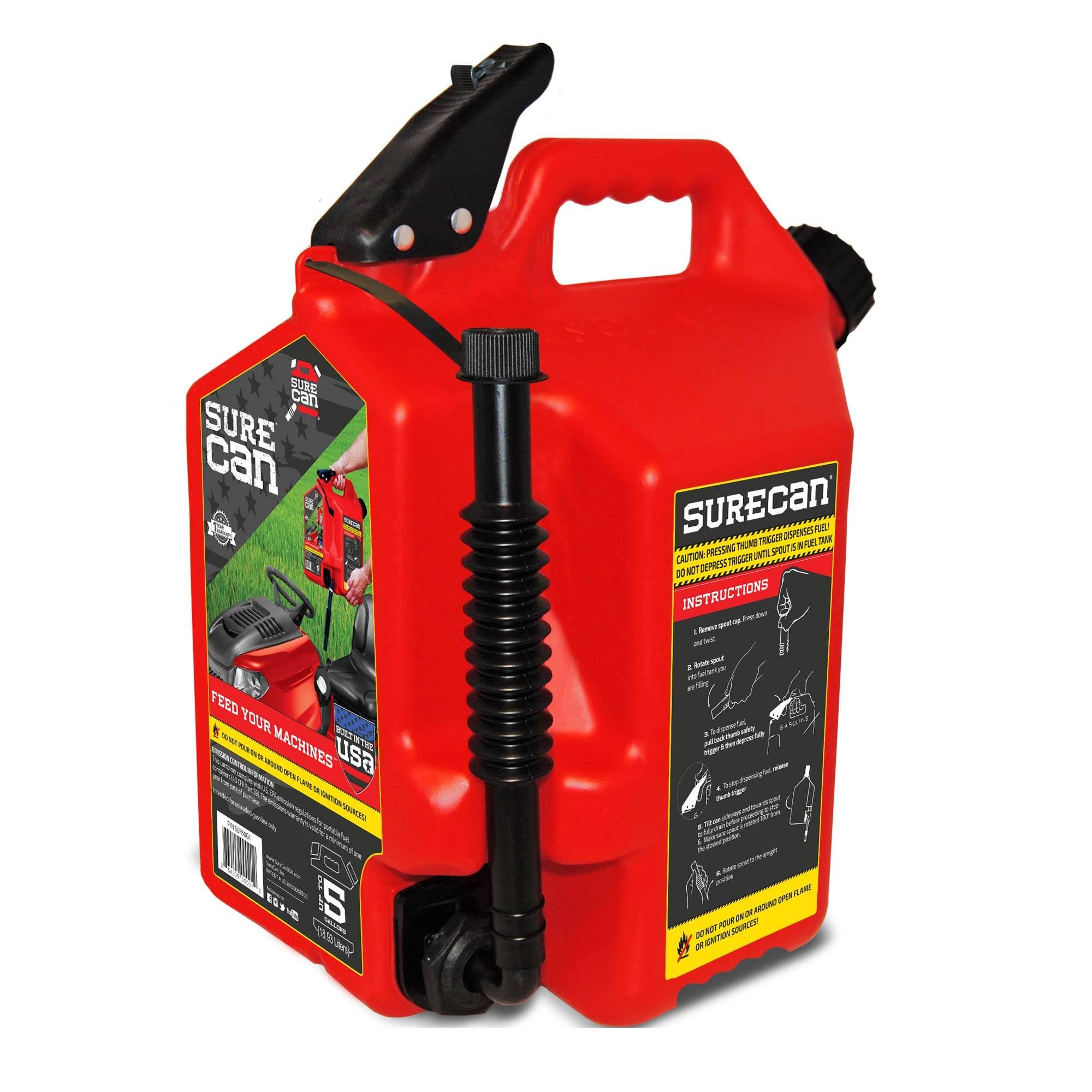 Surecan Self Venting Easy Pour 5 Gallon Flow Control GAS Container (4 Pack)