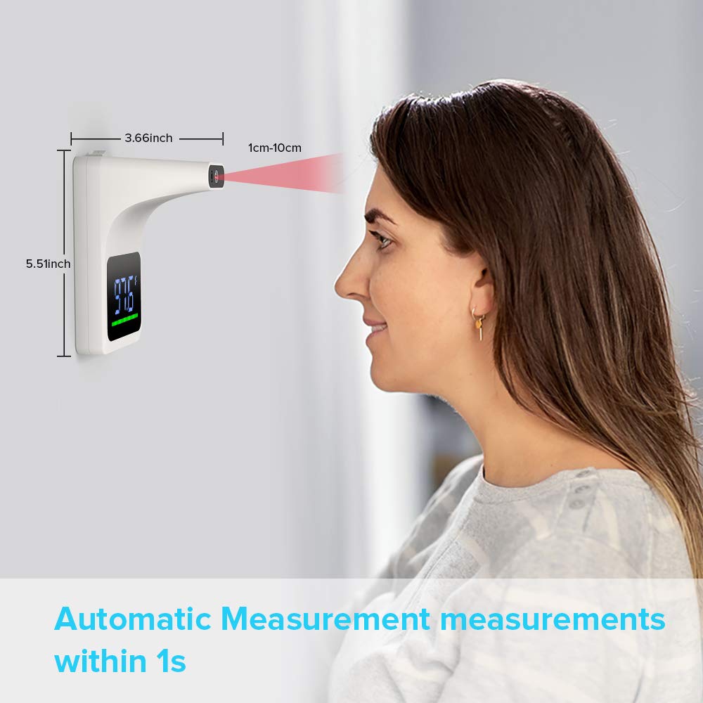 GEKKA Infrared Forehead Thermometer for Adults, Wall-Mounted Non-Contact Digital Temperature Thermometer with Fever Alarm Accurate Instant Reading LCD Display for School Office