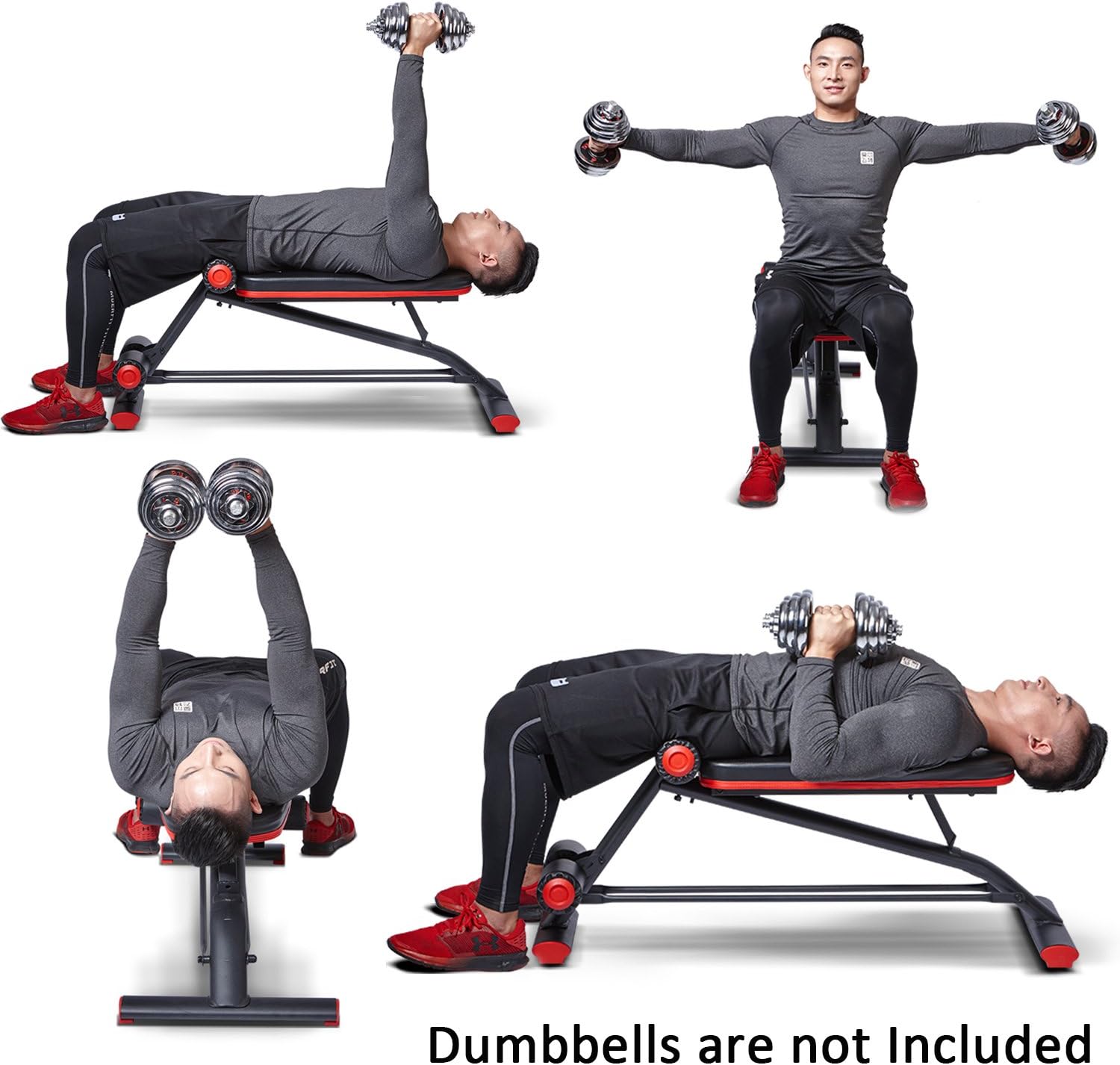 HARISON Compact Weight Bench with Dumbbel Rack Adjustable Flat Decline Workout Bench for Woman and Man