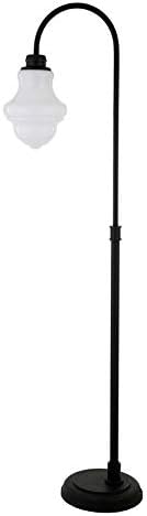Henn&Hart Arced Metal Black Floor Lamp with Schoolhouse Milk Glass Shade