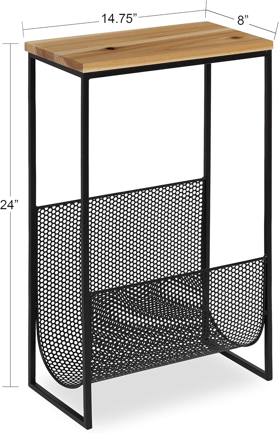 Kate and Laurel Galen Accent Side Table and Magazine Rack with Natural Wood Top and Black Metal Base Pack of 2