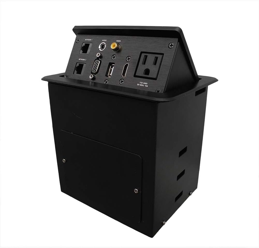 ZESHAN Desk Pop Up Outlet Recessed Power Strip Hub Data Tap with US Power,VGA,HDMI,USB,3.5 Audio for Kitchen Countertop Conference Table Office UL Listed,Black Pack of 2