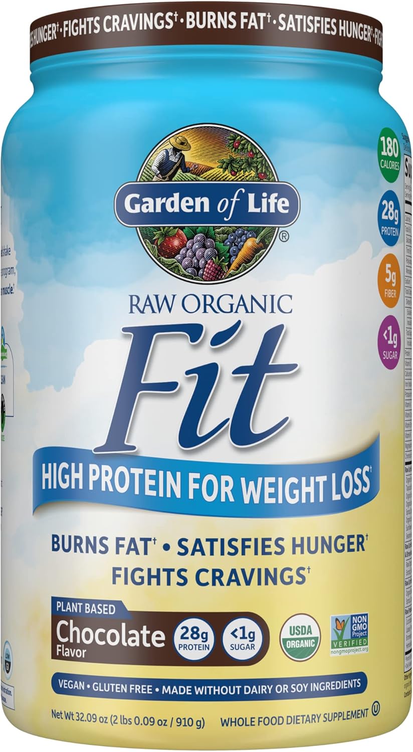 Garden of Life Raw Organic Fit Powder, Chocolate - High Protein for Weight Loss (28g) Plus Fiber, Probiotics & Svetol, Organic & Non-GMO Vegan Nutritional Shake, 20 Servings Pack of 2