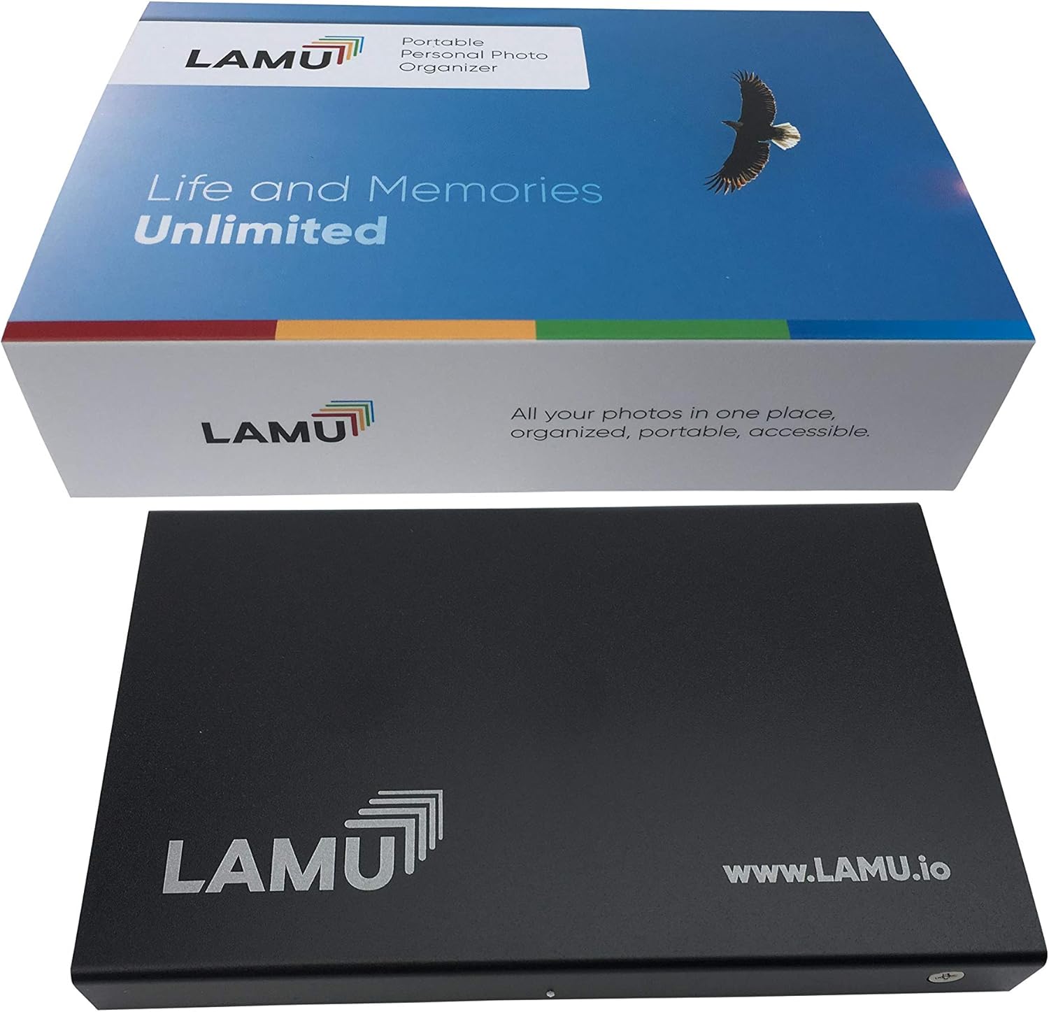 LAMU Portable Digital Photo Organizer - Digital Picture Manager for Windows - Software to Easily Organize Your Photos and Videos - Digital Photo Storage - 1 Terabytes (Charcoal Black)