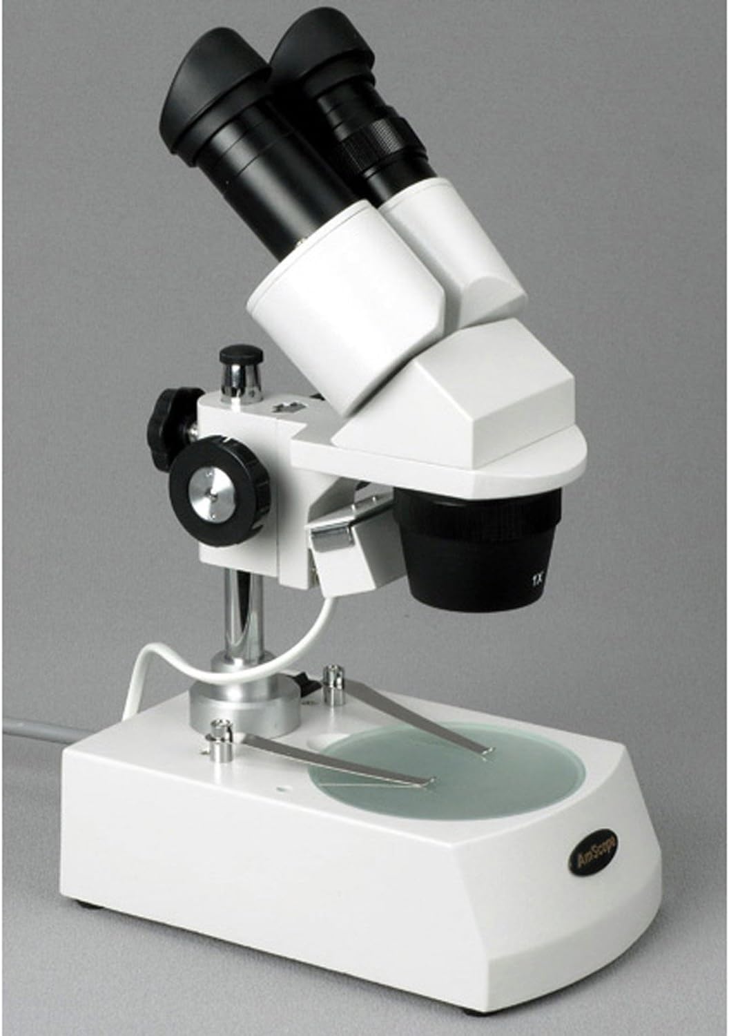 AmScope SE306-PZ-3M Digital Binocular Stereo Microscope, WF10x and WF20x Eyepieces, 20X/40X/80X Magnification, 2X and 4X Objectives, Upper and Lower Halogen Lighting, Reversible Black/White Stage Plate, Pillar Stand, 120V, Includes 3MP Camera with Re