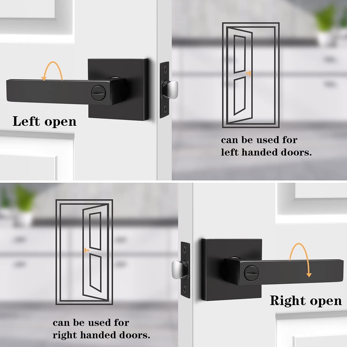 Probrico 6 Pack| Square Privacy Door Levers Locksets in Matte Black Finish, Bed/Bath Door Levers Keyless Interior Handles,Reversible for Left Right Handed Doors