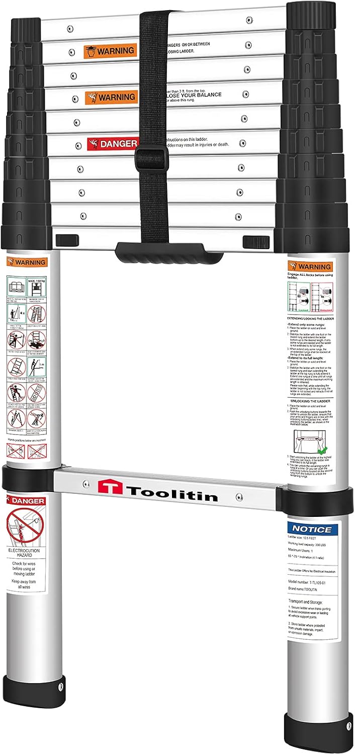 TOOLITIN Telescoping Ladder,8.5FT One Button Retraction Aluminum Telescopic Extension Ladder,Soft Close Design Extendable Ladders Portable Best for Household Daily or RV Work,330 Pound Capacity