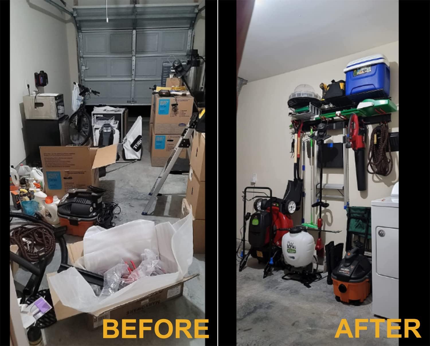 MARVOWARE Garage Organizer Wall Mount Garage Organization Storage Shelves System Tool Racks Heavy Duty 360lbs with 2-Size Hooks and 48