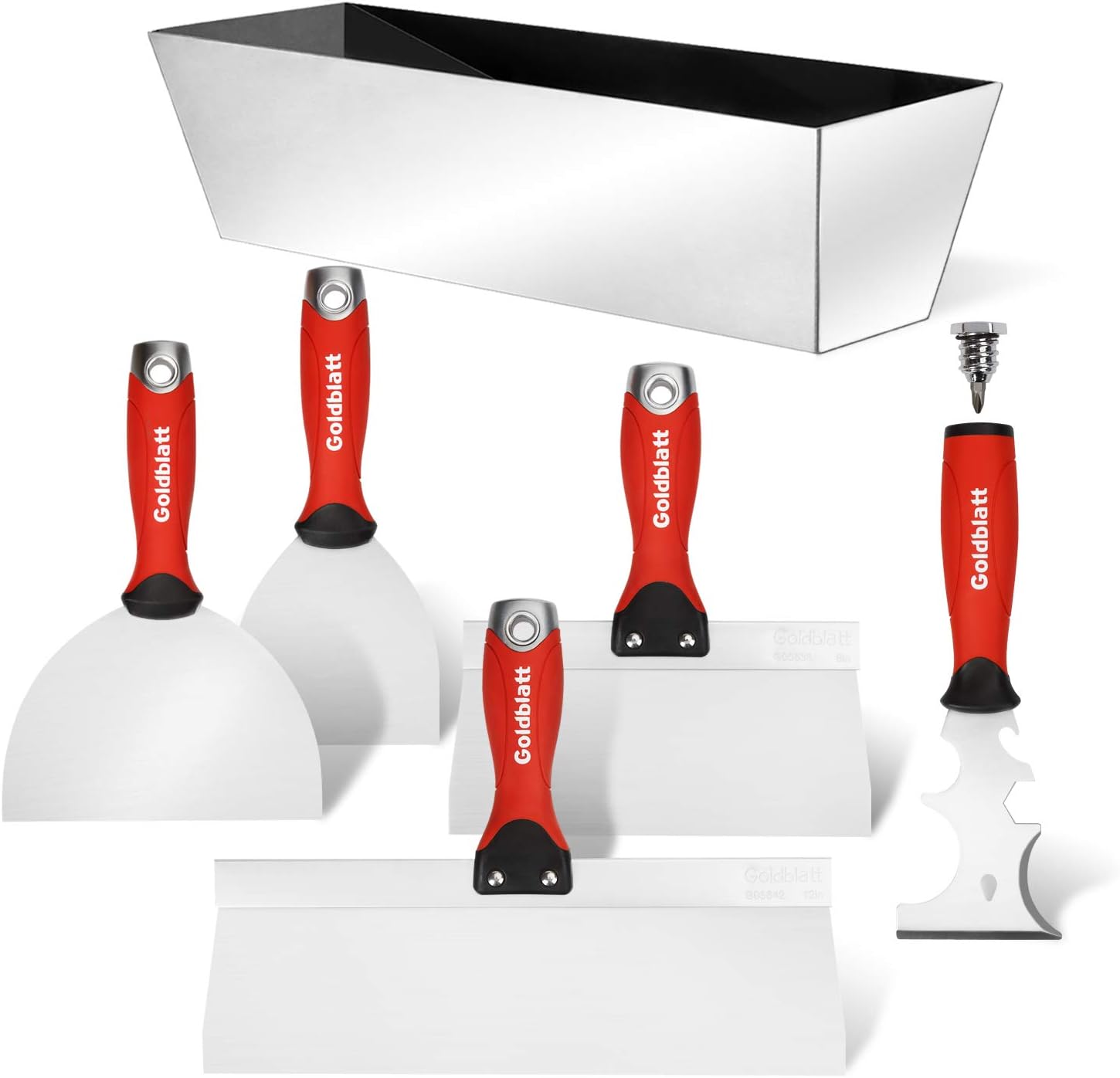 Goldblatt Drywall Hand Tool Kit - Joint Knives, Taping Knives, Paniter Scraper, Mud Pan Pack of 2