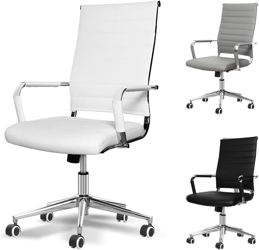 Okeysen Office Desk Chair, Ergonomic Modern High Back Ribbed, Height Adjustable Tilt, Upgraded Seat with Arm PU Wrap, Swivel Executive Conference Task Rolling Chair. (Gray)