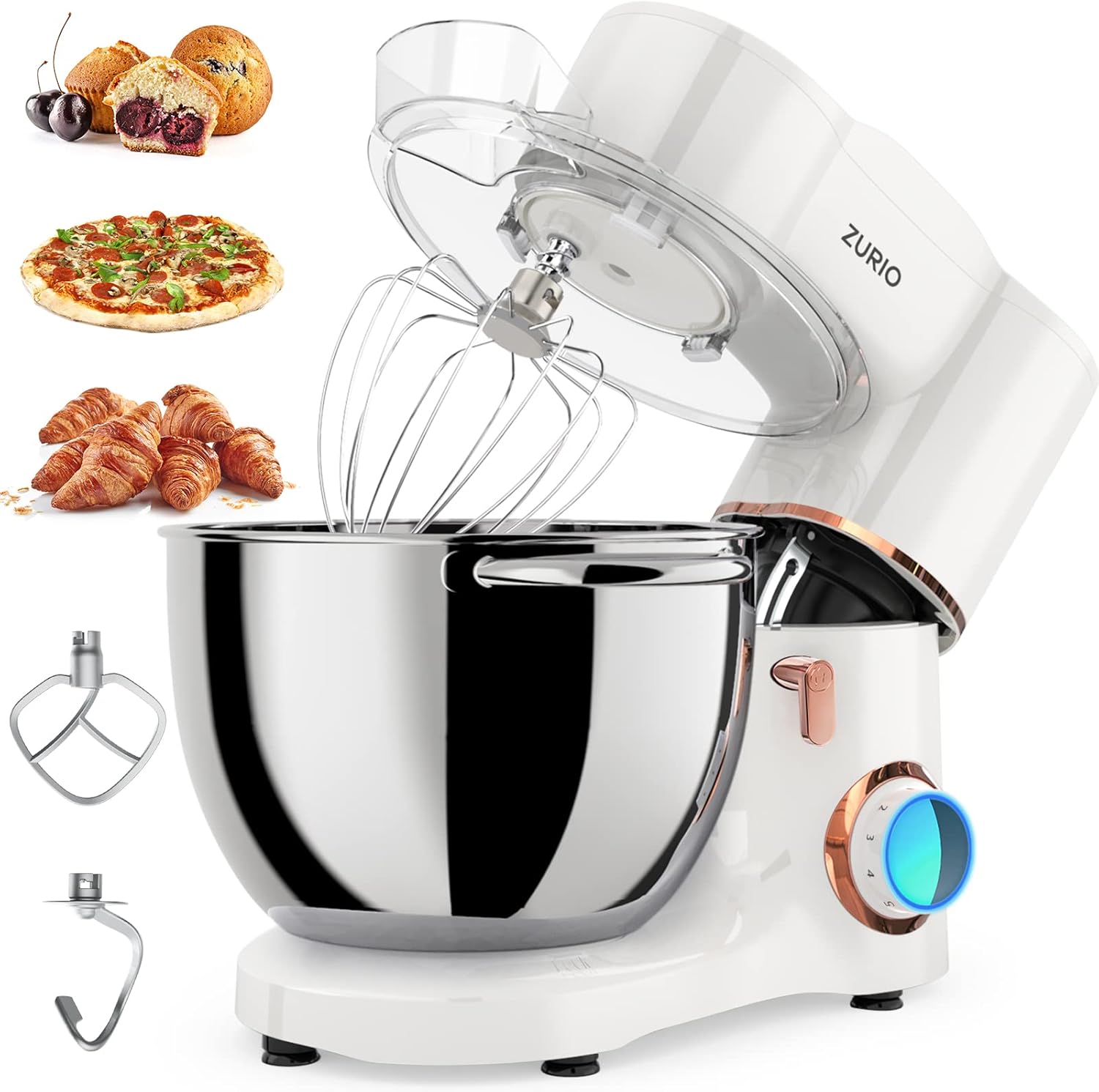 ZURIO Stand Mixer, 8.5 Quart 660W 6-Speed Tilt-Head Food Mixer, Household Stand Mixers Kitchen Electric Mixer with Dishwasher Safe Dough Hook, Wire Whip, Beater Premium Accessory Pack