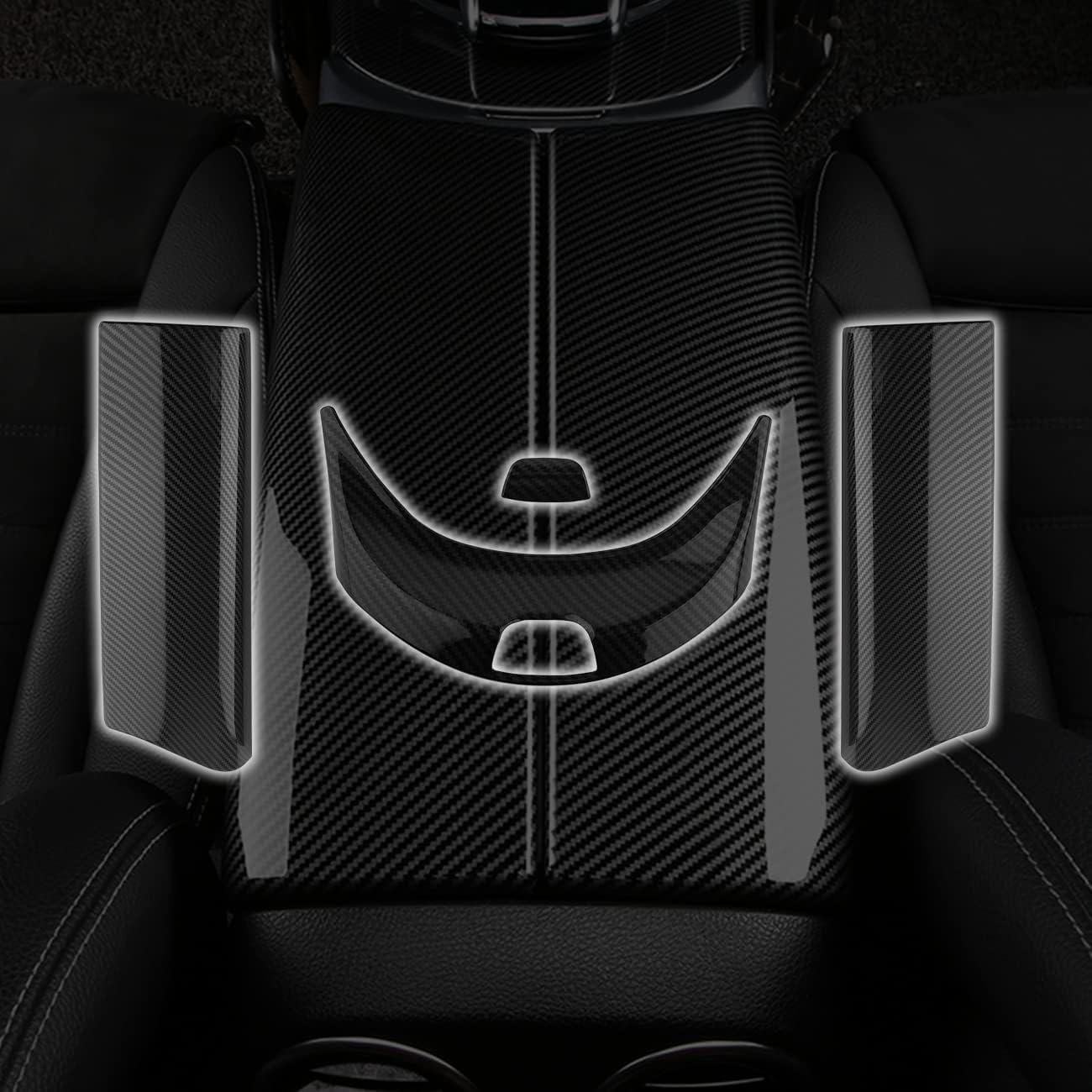 Flashark ABS Carbon Car Interior Center Armrest Box Trim Cover Console Box Protect Cover Bundle with Buttons Frame Decoration Sticker Trim Fit for Mercedes Benz C Class W205 2015-2020/GLC X253（2pcs） Pack of 2