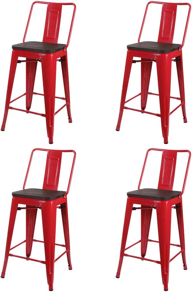 GIA Middle Back 24-Inch Counter-Height Metal Stool, Set of 4, Red