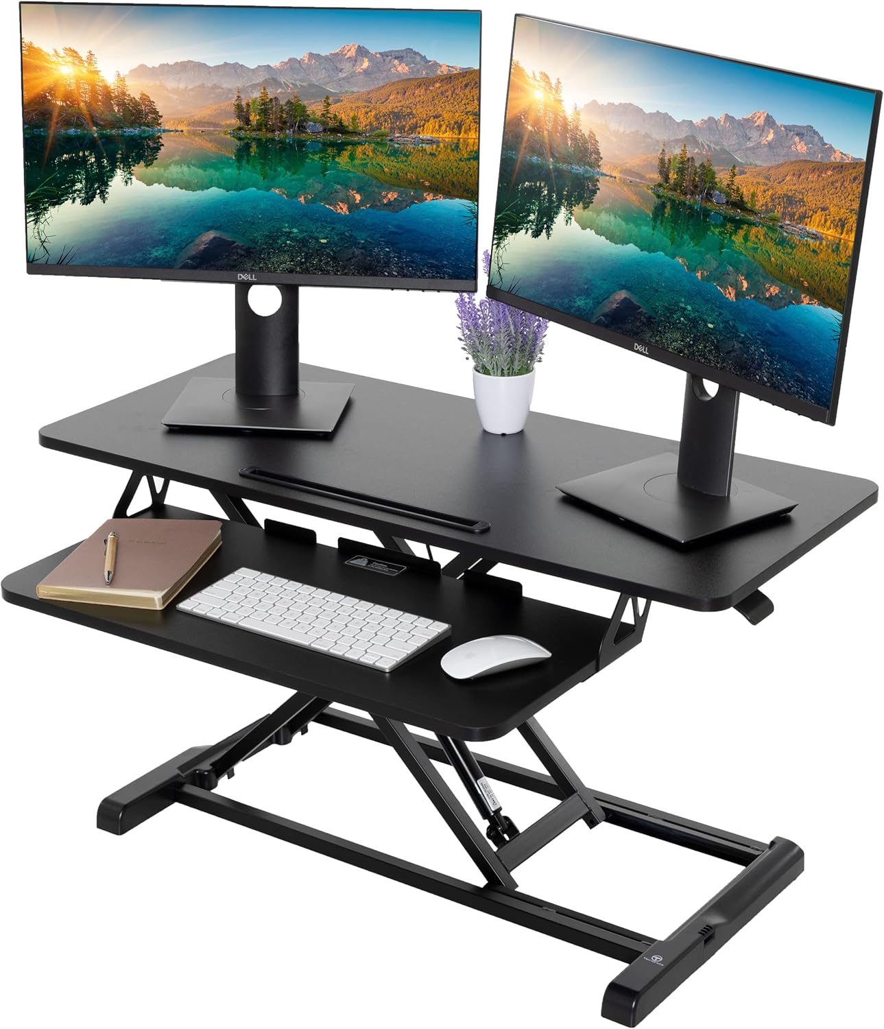 TechOrbits Standing Desk Converter - Particle Board, Adjustable Height Sit to Stand Up Desk Riser for Home Office - Computer, Laptop & Dual Monitor Workstation & Machine Stand - 32 Inch, Black