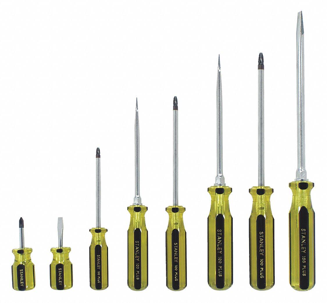 Stanley Keystone Slotted/Phillips Screwdriver Set, Acetate, Number of Pieces: 8 Chrome Plated 66-158-A