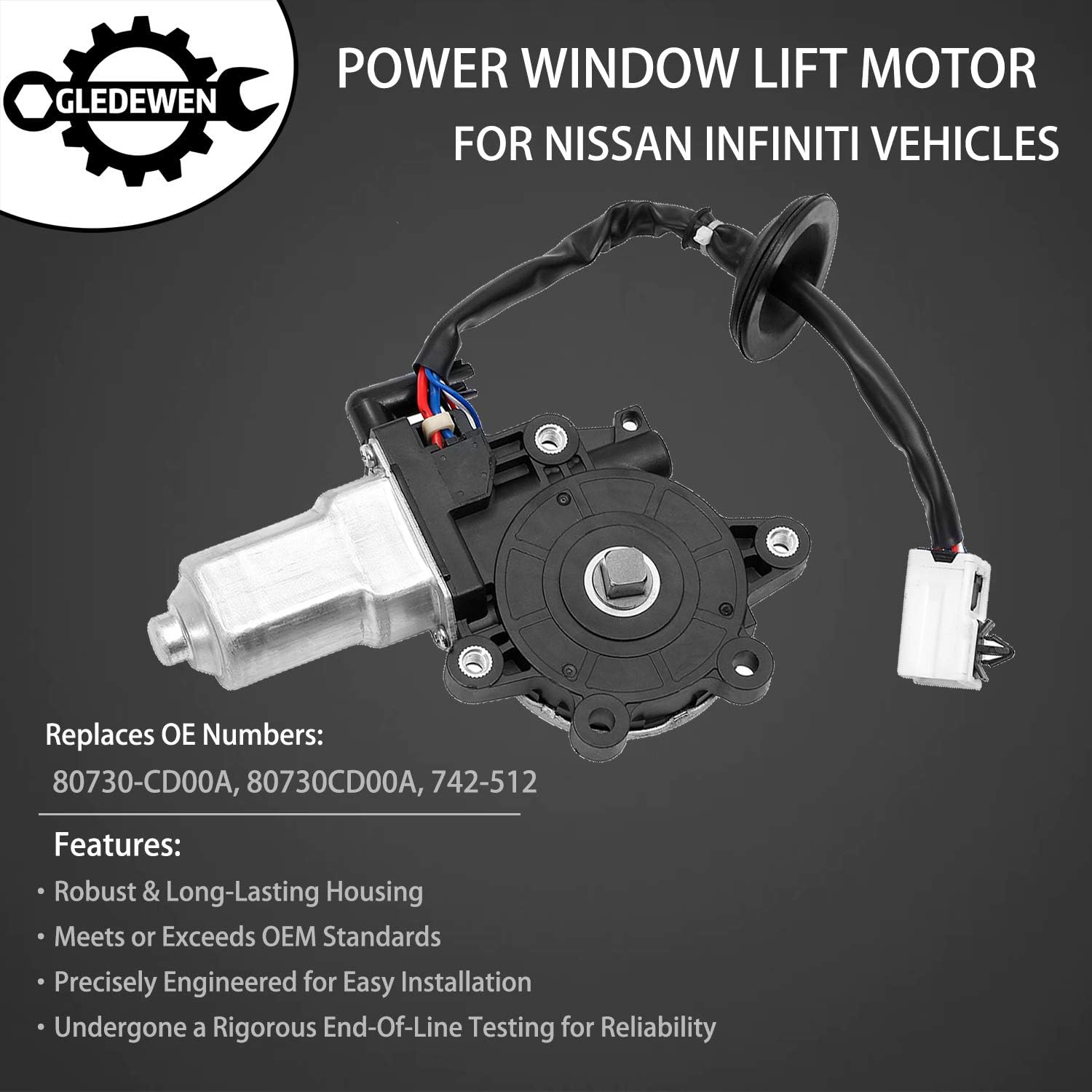 Power Window Lift Motor Front Right Passenger Side | for 2003-2009 Nissan 350Z 2003-2007 Infiniti G35 2 Door Coupe | Replace# 80730-CD00A, 80730CD00A, 742-512