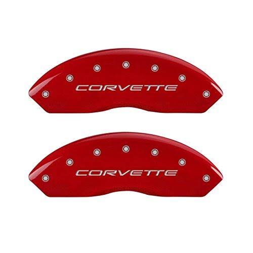 MGP Caliper Covers 13007SCV5RD Corvette C5 Logo Type Caliper Cover with Red Powder Coat Finish and Silver Characters, (Set of 4)