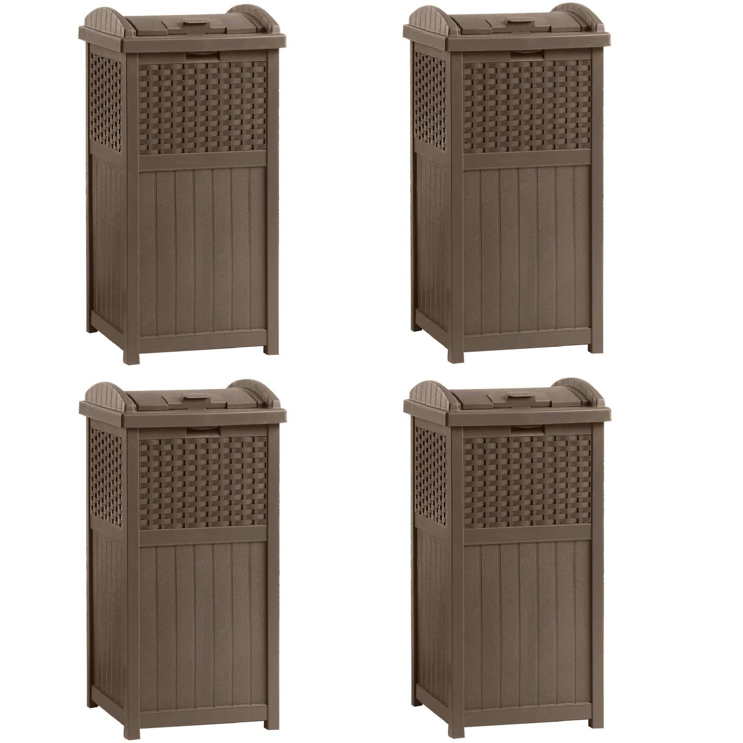 Suncast Trash Hideaway 33 Gallon Resin Wicker Outdoor Garbage Container (4 Pack)