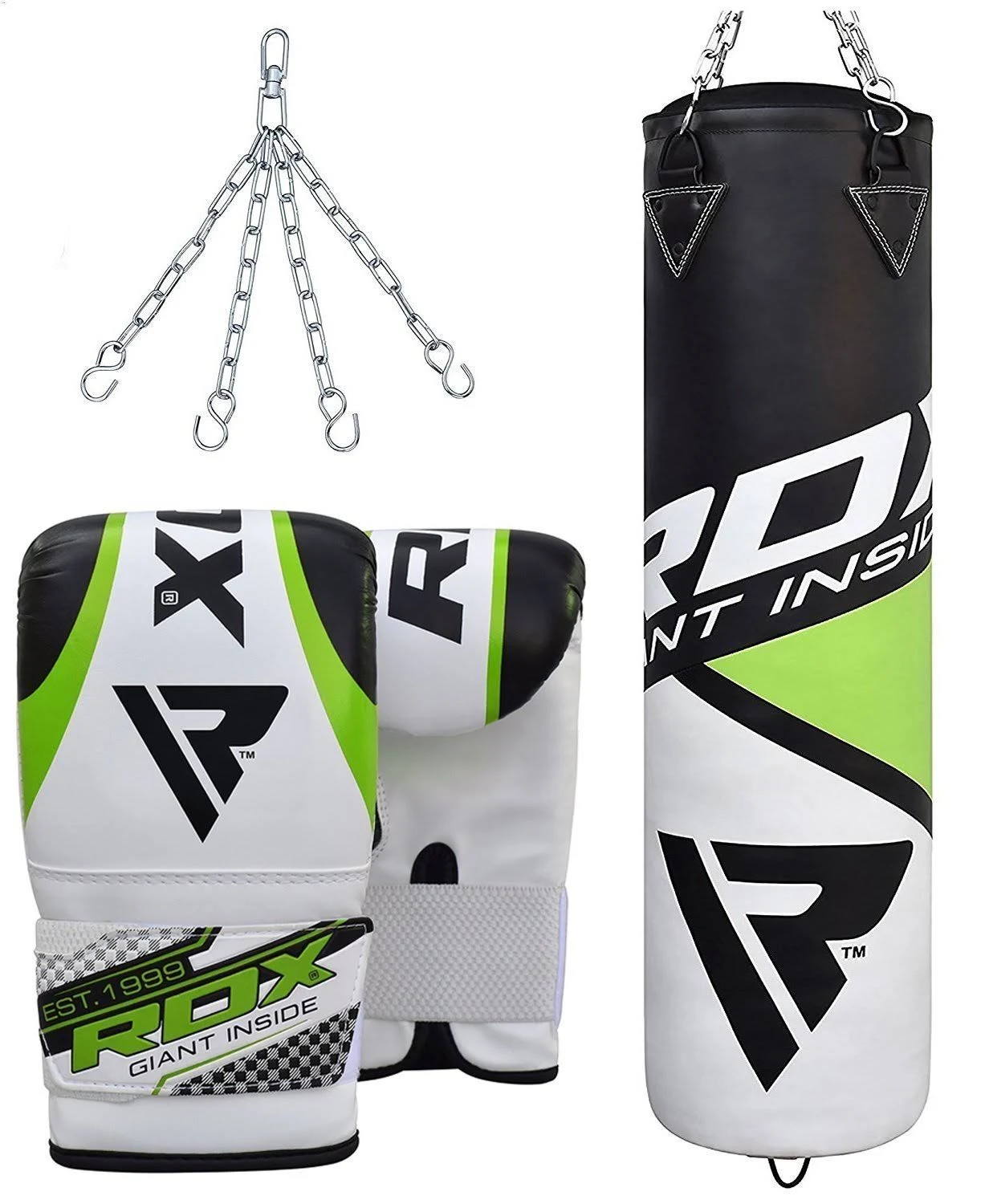 RDX Boxing 4ft 5ft Punch Bag Unfilled MMA Punching Training Gloves Kickboxing - Black - 4 ft
