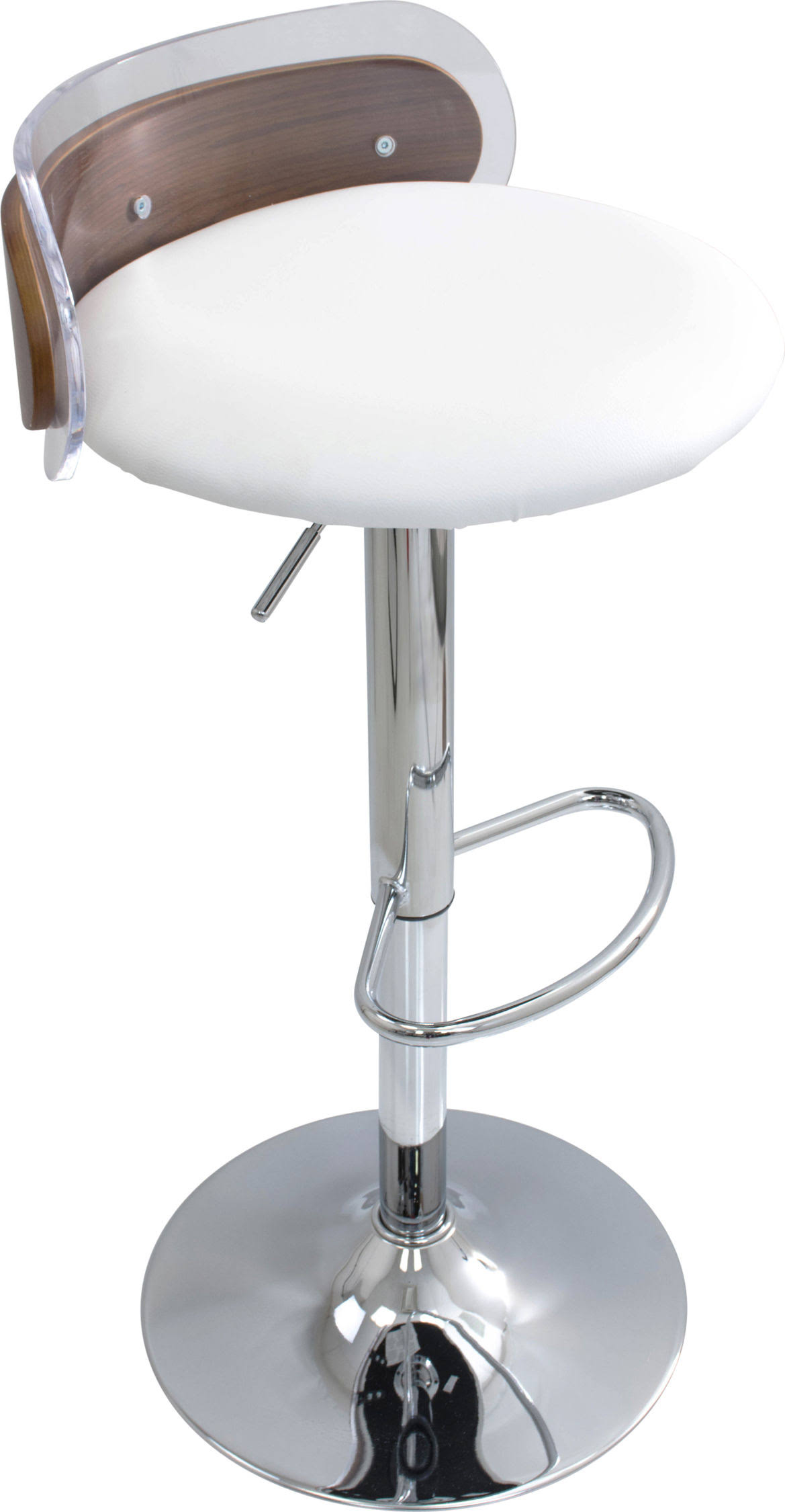 LumiSource Arc Contemporary Adjustable Barstool in Acrylic u0026 Walnut Wood, White