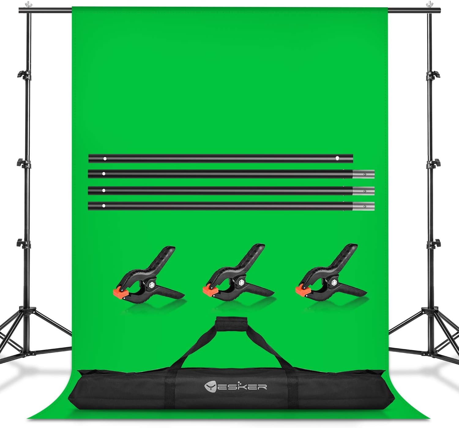 Yesker Photo Video Studio 8.5 x 10ft Green Screen Backdrop Stand Kit, Photography Background Support System with 6 x9ft Muslin Chromakey Backdrop for Portrait,Product Photography and Video Shooting Pack of 2