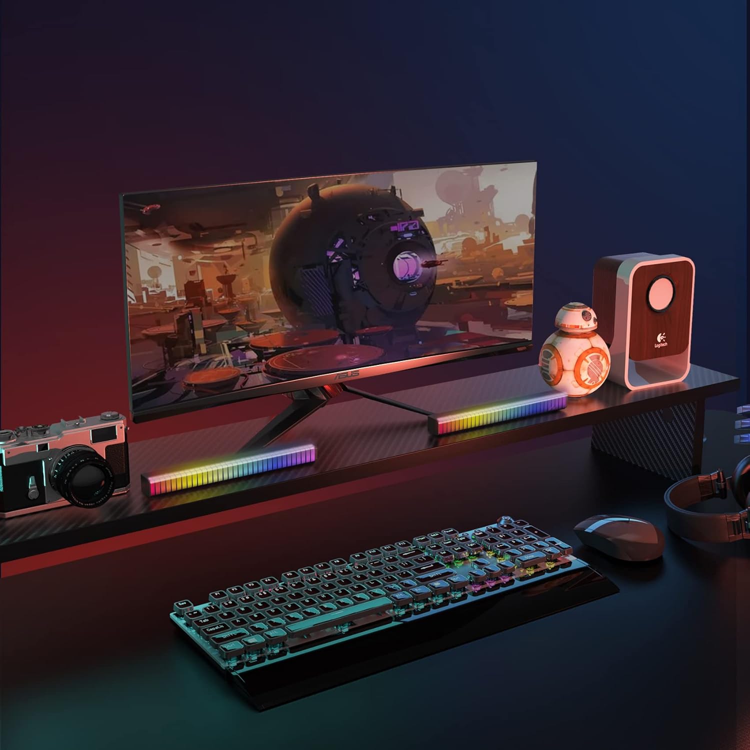 EUREKA ERGONOMIC Smart Voice Activated LED Strip Lights, 3D Colorful Music Atmosphere Light Bar with Touch Screen, for Car Gaming, PC, TV, Room Decoration Pack of 2