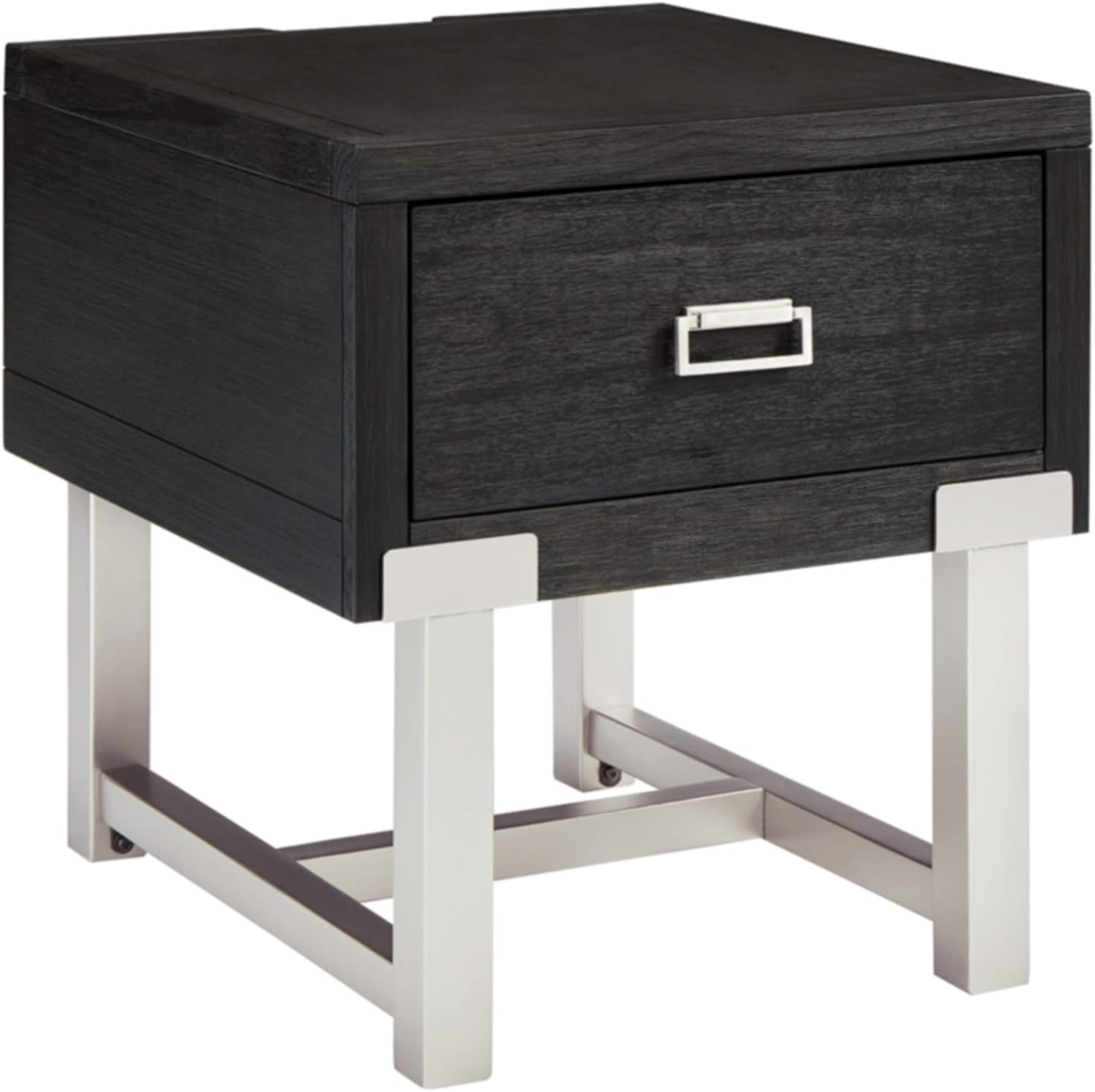 Signature Design by Ashley Chisago Contemporary Rectangular End Table with Outlets and USB Ports, Black & Silver
