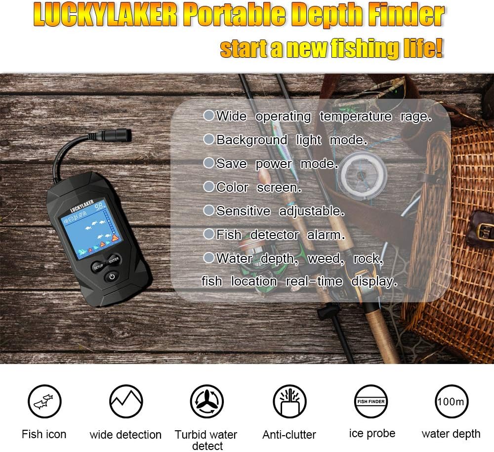 LUCKYLAKER Water Boat Fish Finders Depth Portable Handheld Fish Finder Transducer Wired Ice Fishing Finders Sonar Pack of 2