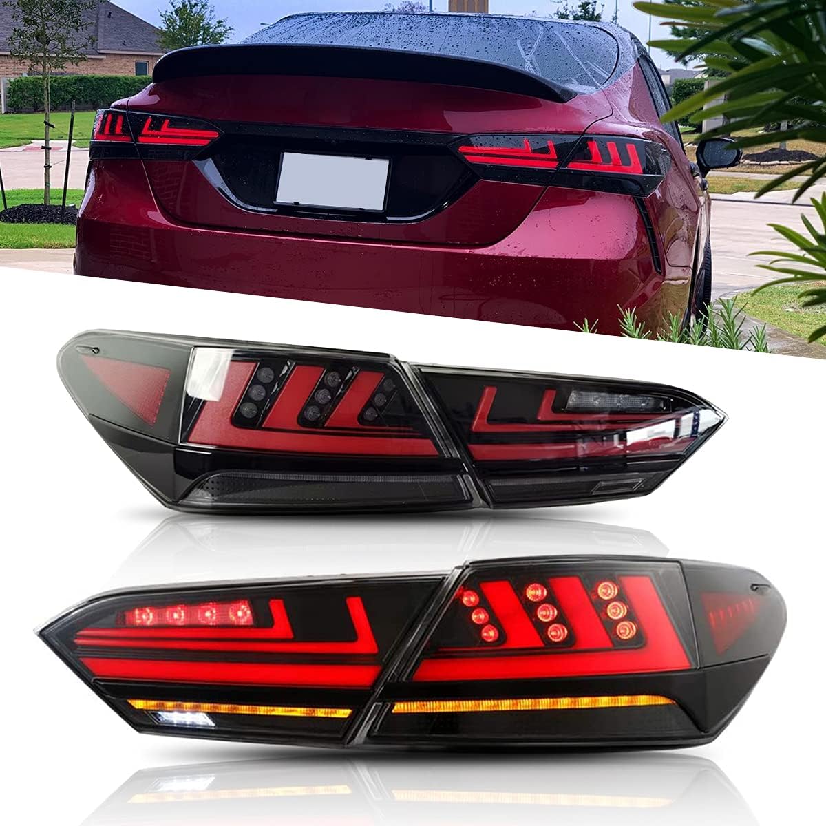 TT-ABC Tail Lights for Toyota Camry 2018 2019 2020 2021 2022 LED DRL Car Taillight Assembly Signal Auto Accessories Lamp (SMOKE-2)