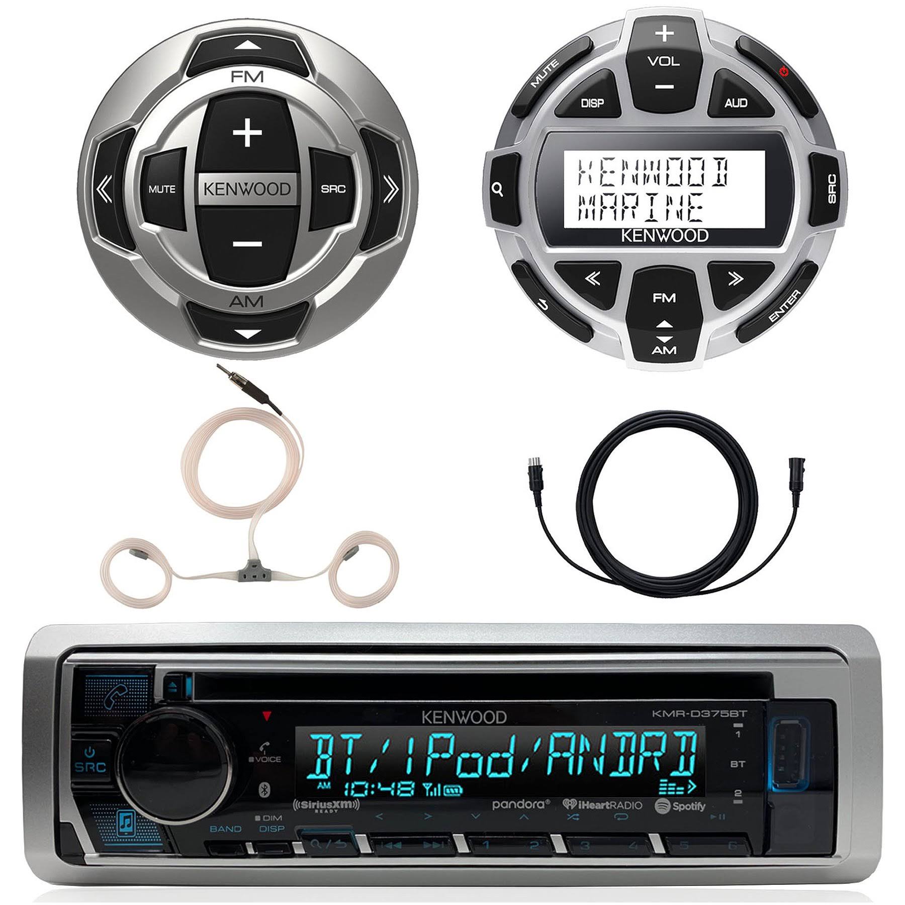 Kenwood-Enrock Kenwood Marine Single DIN CD Bluetooth Ubs AUX Receiver, 2x Remotes, Accessories