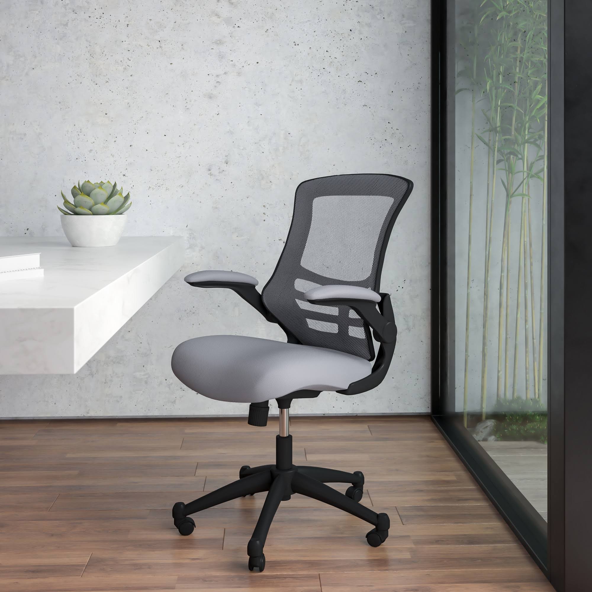 Emma and Oliver Mid-Back Dark Gray Mesh Swivel Ergonomic Task Office Desk Chair - Flip-Up Arms