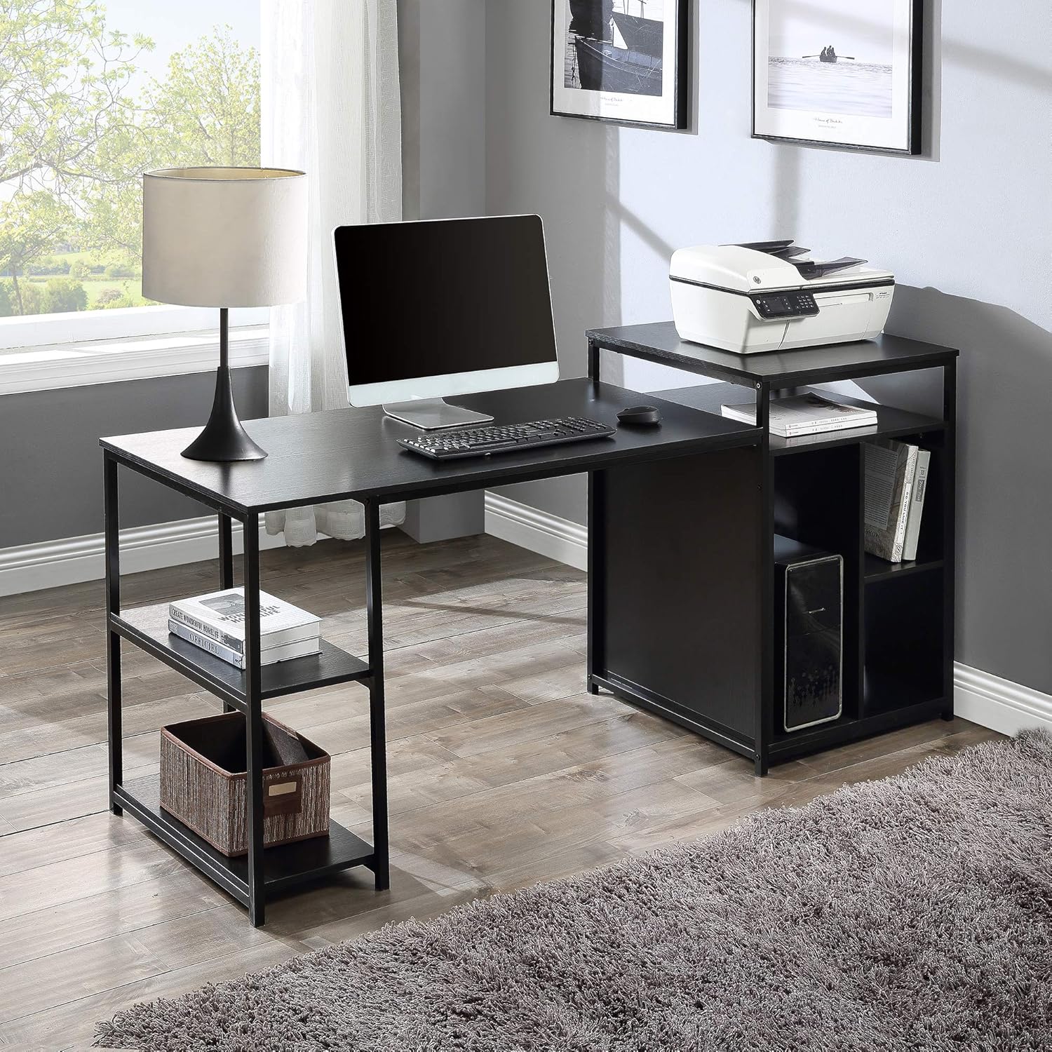 Merax Computer Shelf,CPU Storage Printer Stand/Writing PC Table with Space Saving Design Desk, Brown