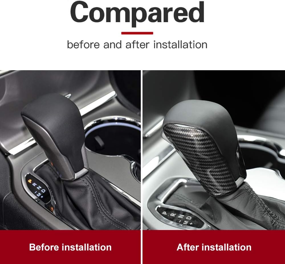 CheroCar Carbon Fiber Grain Gear Shift Knob Decoration Trim for 2017-2020 Jeep Grand Cherokee, Interior Accessories, 2 Pack