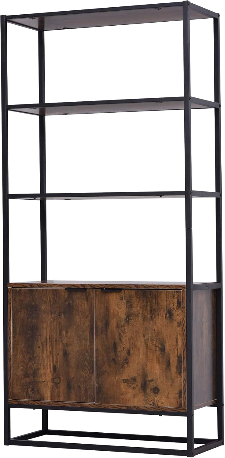 HOMCOM Storage Cabinet Bookcase with 3 Open Shelves, Tall Organizer Multifunctional Rack for Living Room, Brown