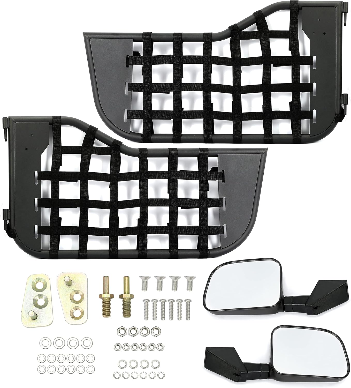 Pair 2 Doors Tubular Door With Side Mirror Black Compatible with 1976-1995 Jeep Wrangler YJ Jeep CJ7