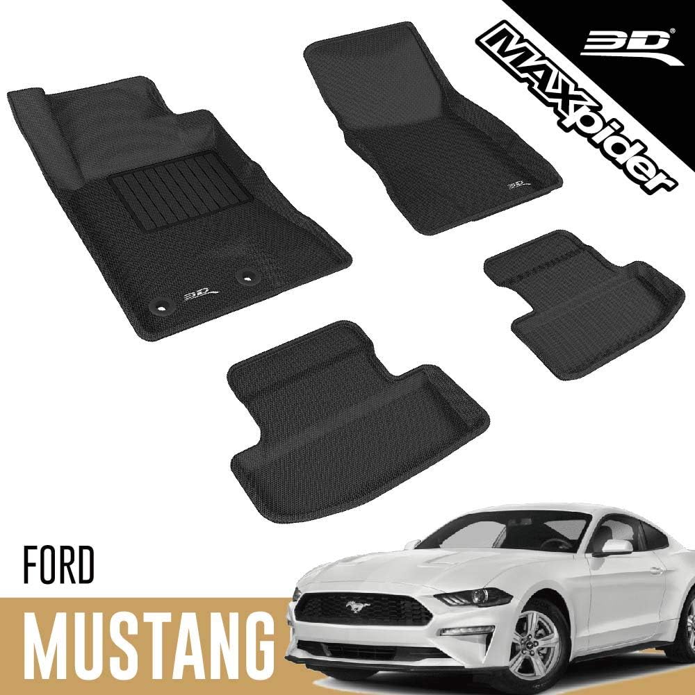 3D MAXpider Front Row Custom Fit Floor Mat for Select Ford Mustang Models - Kagu Rubber (Black)