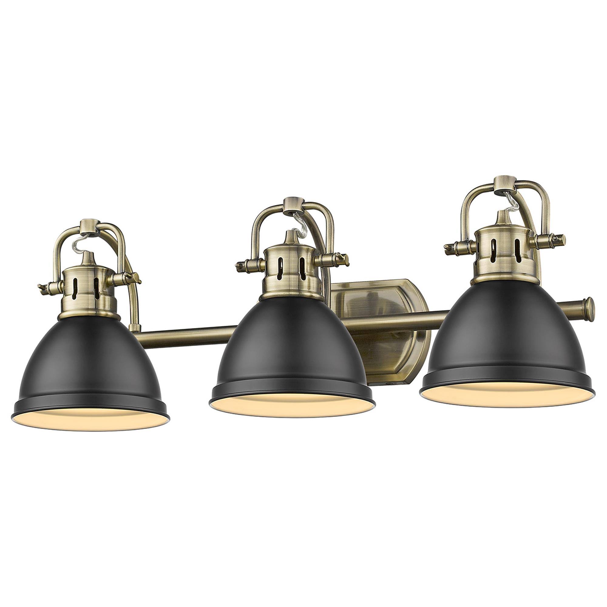 Golden Lighting 3602-BA3 AB-BLK Duncan 3 Light Bath Vanity with Matte Black Shade Aged Brass