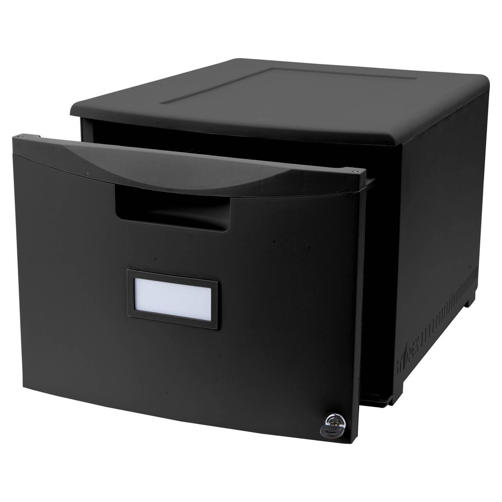 Storex Mini File Cabinet with Lock One Drawer, Black