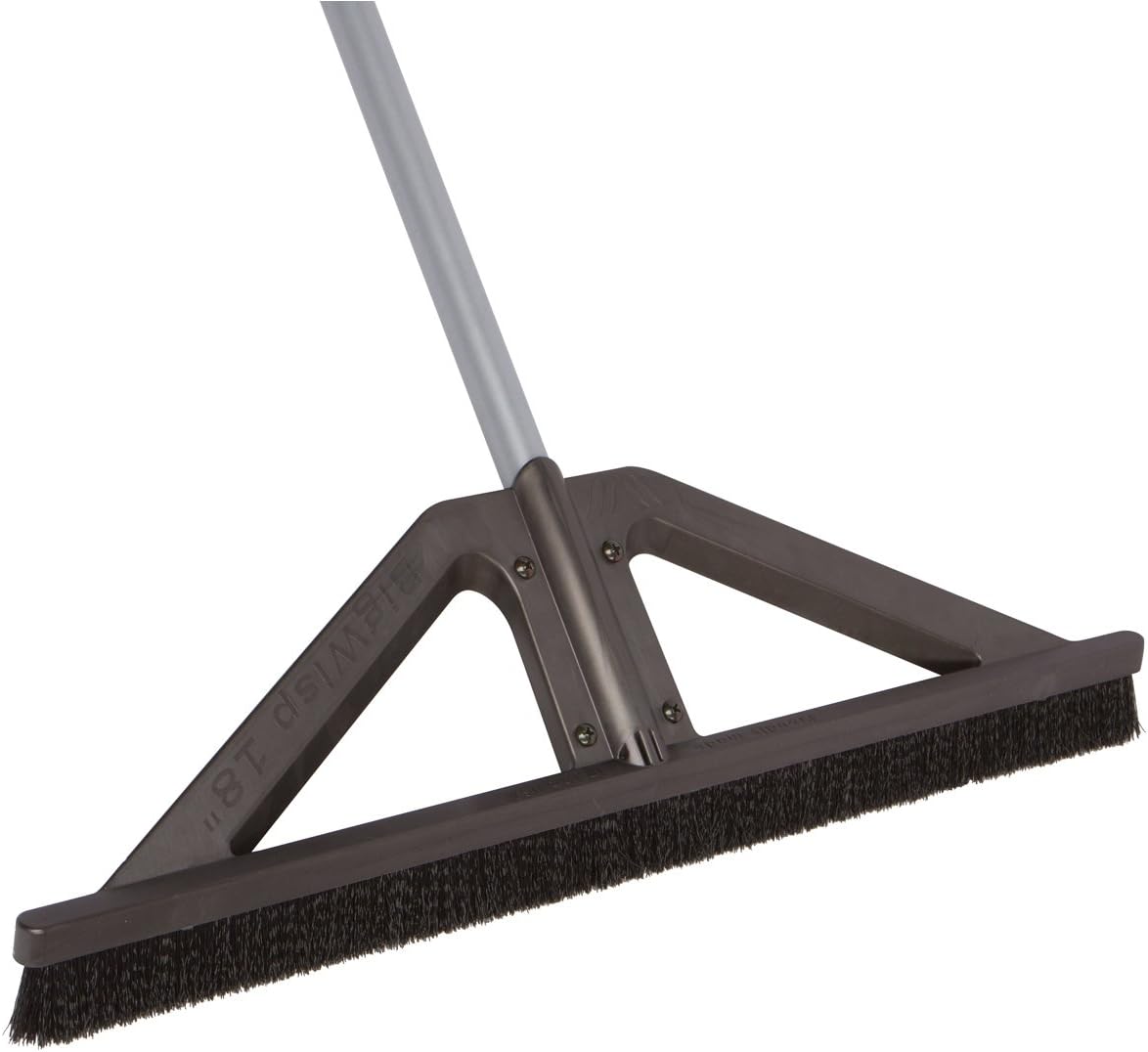 bigWISP, Lightweight Push Broom Outdoor Indoor Multi-Surface - Stiff Bristle Seal Technology and Adjustable Handle (Gray, 18