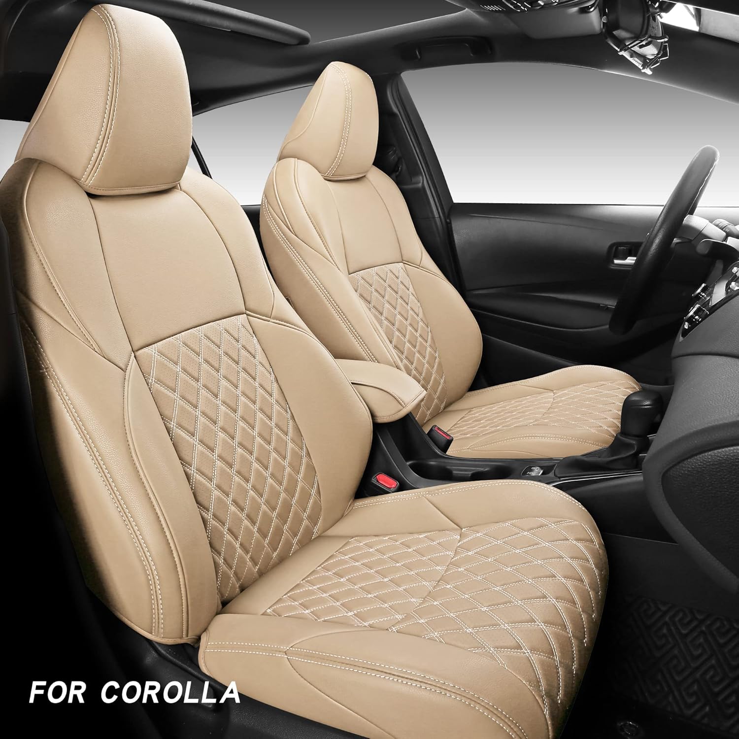 NS YOLO Full Coverage Faux Leather Custom Seat Covers Fit for 2014-2022 Toyota Corolla (2014-2019 Corolla, Beige) Pack of 2