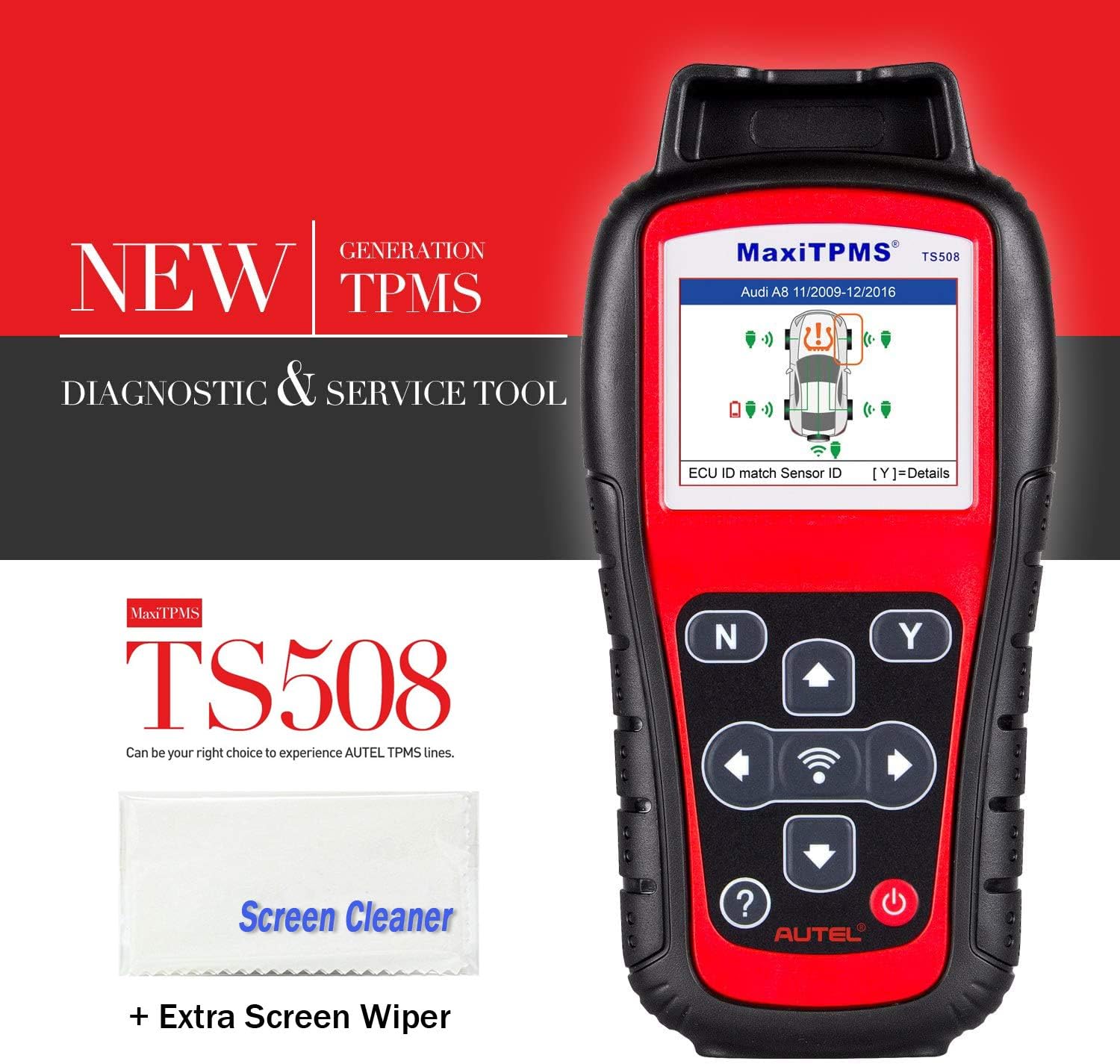 Autel MaxiTPMS TS508 with Free Screen Wiper Relearn Tool TPMS Programming TPMS Reset Sensor Activation Key Fob Testing Relearn by OBD Tire Type/Pressure Selection Advanced TS408