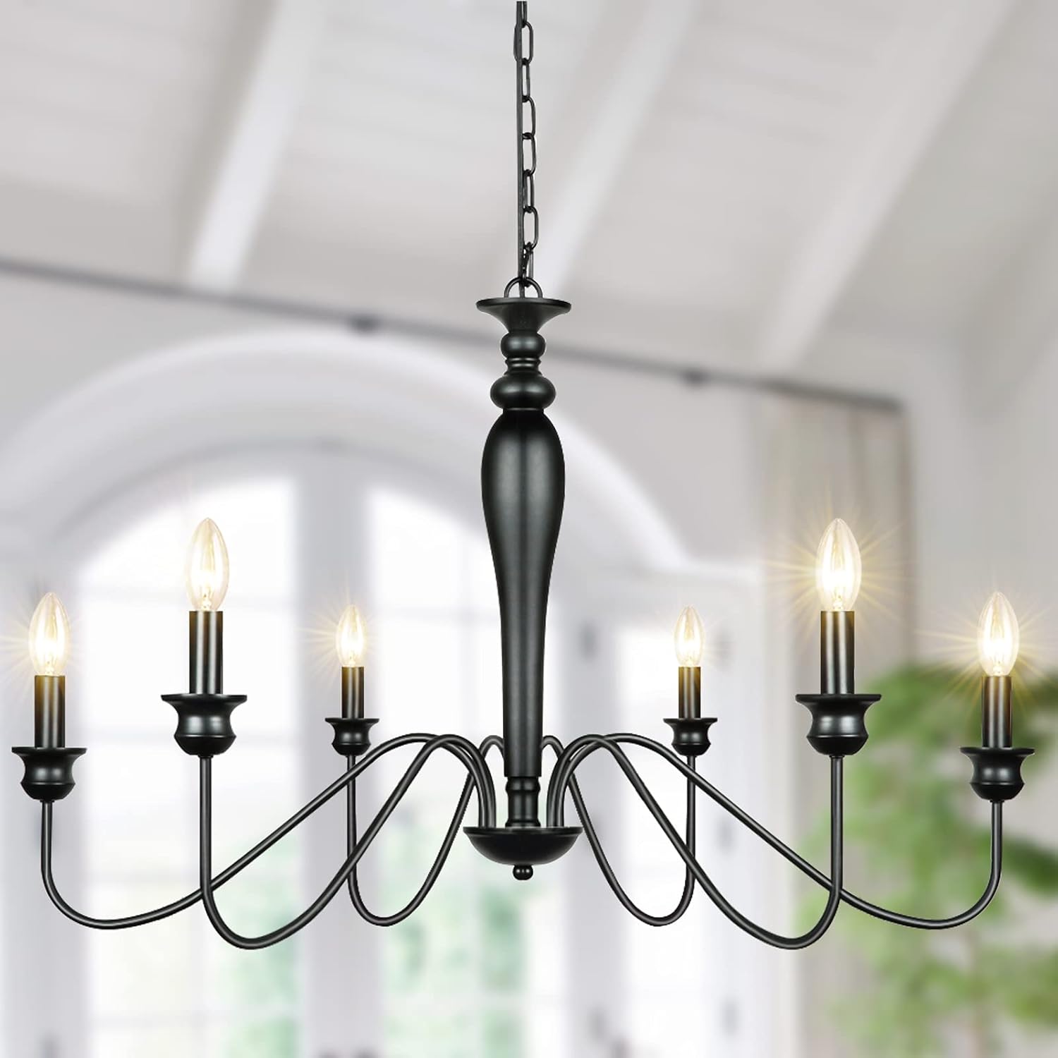 Derksic 6-Light Farmhouse Chandelier Black Iron Chandeliers Rustic Industrial Candle Chandelier for Dining Room Living Room Kitchen Bedroom Foyer Barn