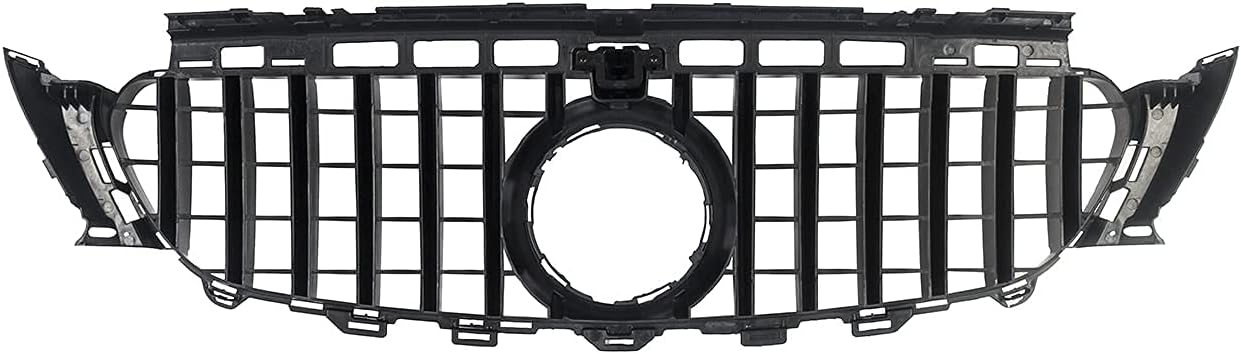 KARPAL Front Grill Grille w/Camera Hole Compatible With 2016-2020 Mercedes-Benz W213 E-Class E200 E300 E400 E43 AMG ALL BLACK