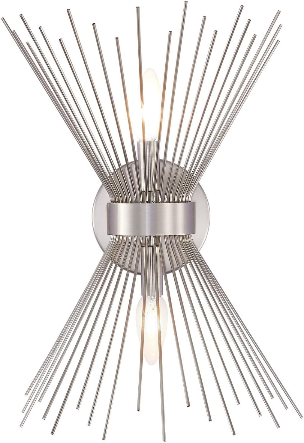 Zlierop Wall Sconces 2 Light, Starburst Sconces Wall Lighting, Brushed Nickel Bathroom Sconces, Mid Century Modern Wall Sconce, Wall Lamp for Bedroom, Bathroom, Powder Room, Stairwell, 1 Pack
