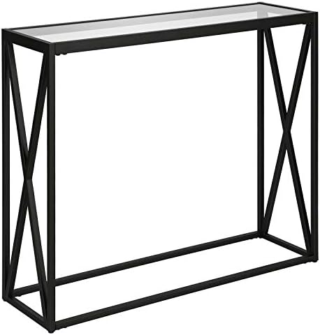 Henn&Hart Metal Geometric Glass Top Console Table in Black