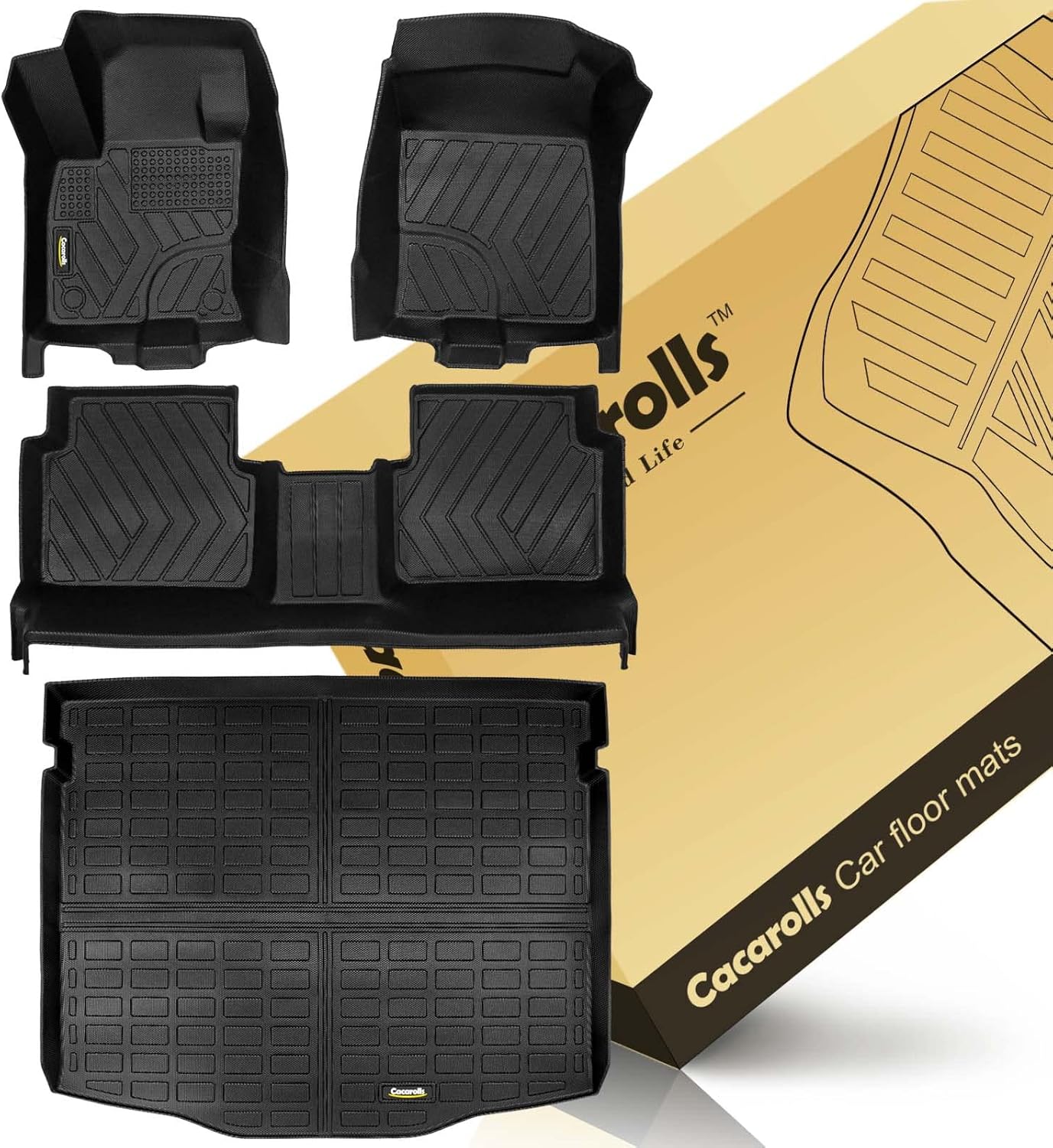 Cacarolls Floor Mats & Cargo Liner Set Compatible for Ford Escape 2020-2023 All Weather Rubber Mat Black