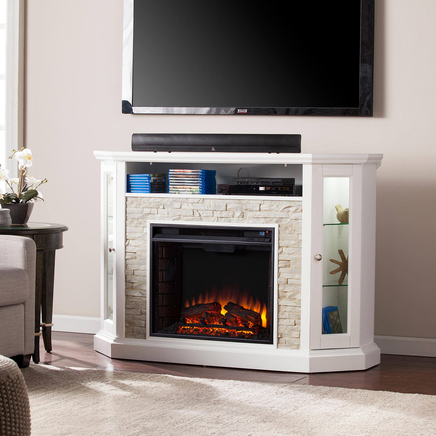 SEI Lynsdale Corner Convertible Electric Media Fireplace-White