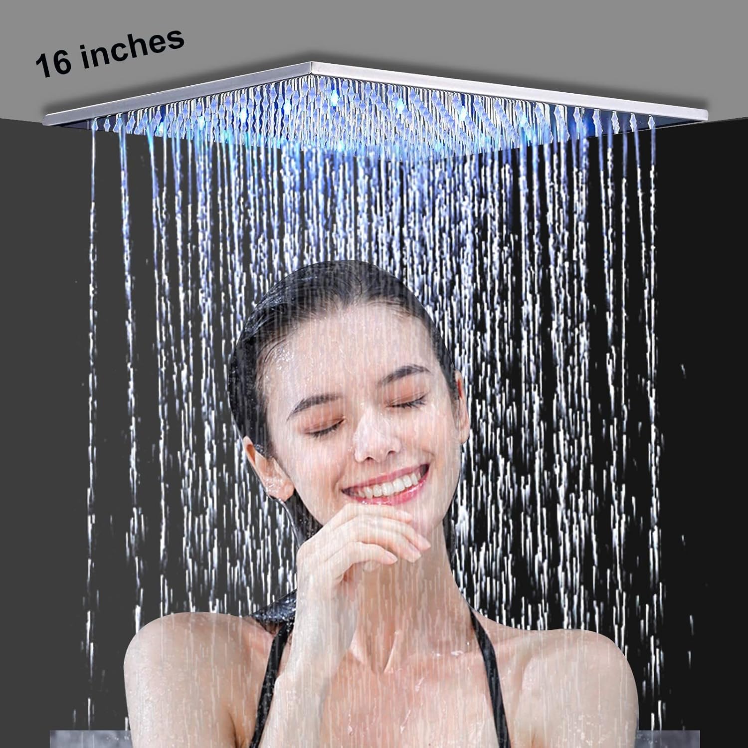 FUZ 16 Inch LED square rainfall shower head chrome high pressure waterfall solid brass silicon nozzles adjustable fixed shower head Pack of 2
