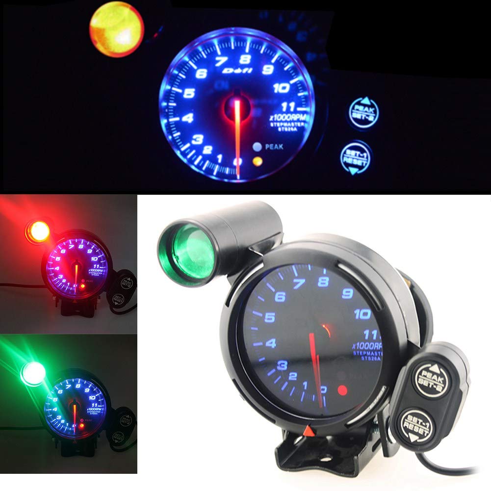 Anauto 12V Tachometer Gauge Kit 3.75 Inch 11000 RPM Universal Car Electronical Tachometer Gauge Kit Blue LED with Shift Light
