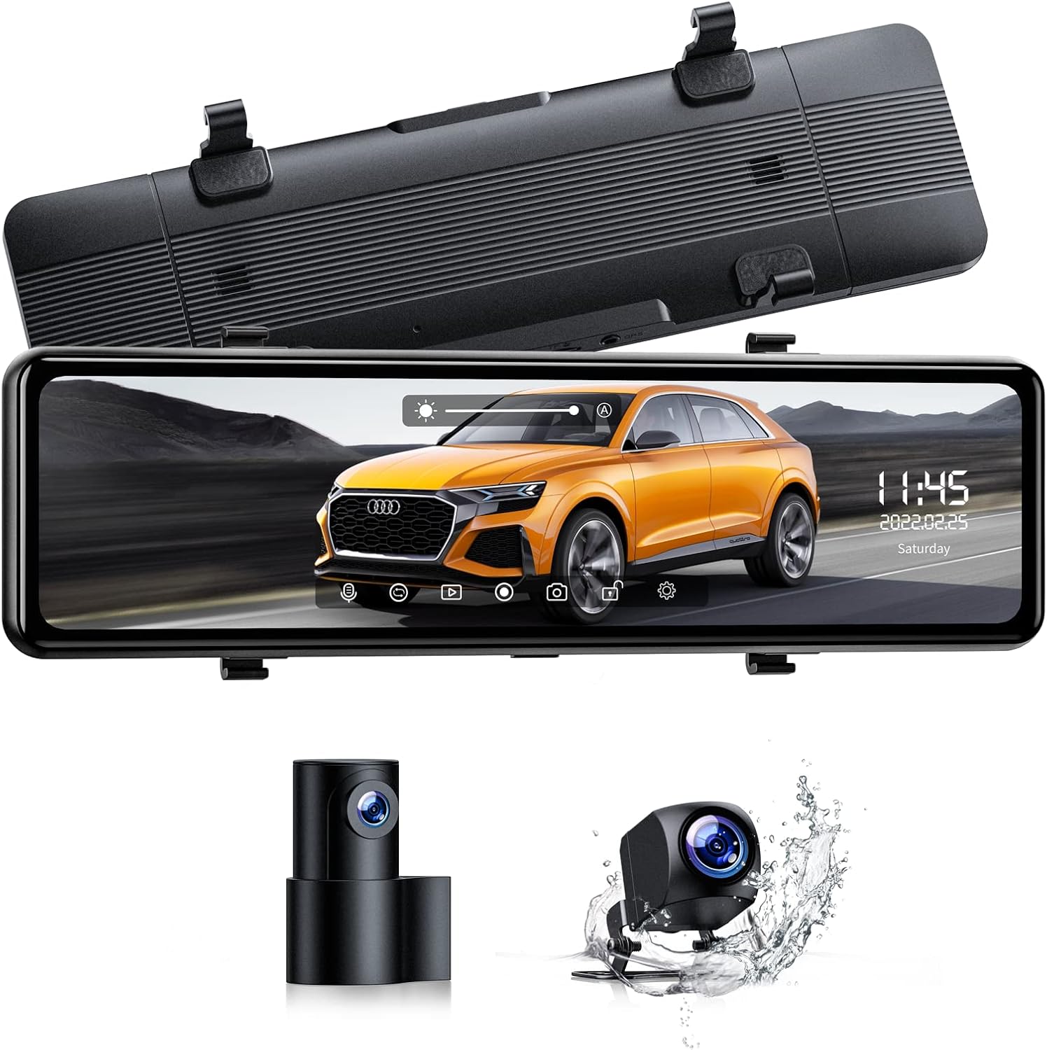 LAMTTO Mirror Dash Cam 11 inch with Detached Front Camera, Waterproof Rear View Mirror Backup Camera for Car, 170&deg; Wide Angle 1080P Touch Screen Dual Car Camera w/s Night Vision, Parking Assistance